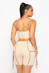 Zip in Back Crop Top and Bermuda Shorts with Strings
