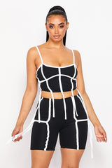 Zip in Back Crop Top and Bermuda Shorts with Strings