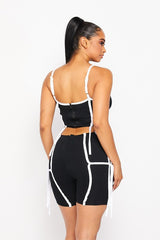 Zip in Back Crop Top and Bermuda Shorts with Strings