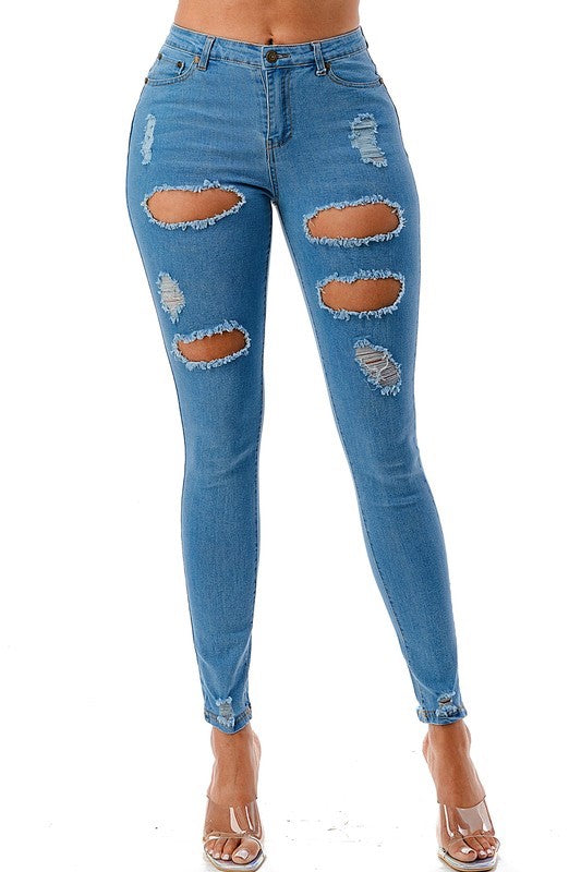 Stone Wash Distress Flake Jeans