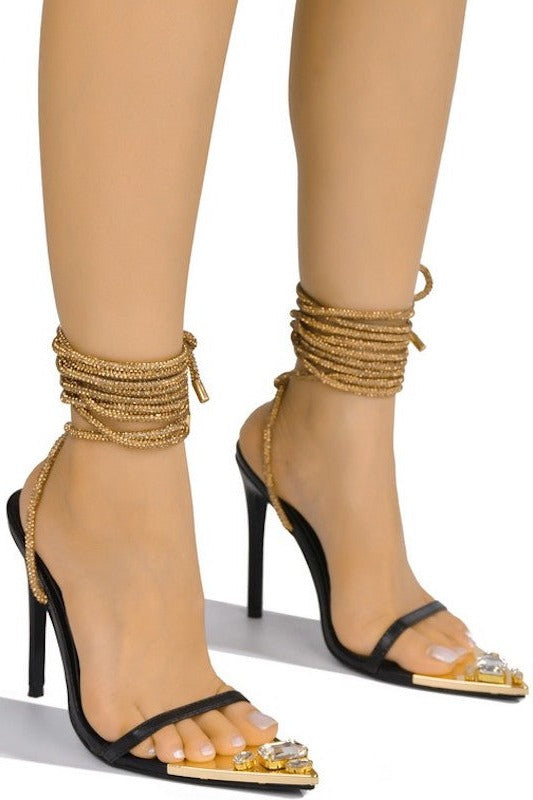 Diamond Detail Lace Up High Heels