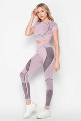 Short Sleeve Crop Tops and Leggings Sport Set
