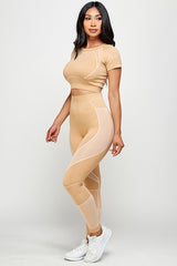 Short Sleeve Crop Tops and Leggings Sport Set
