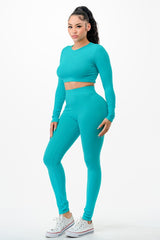 Long Sleeve Crop Top and Legging Pant Set
