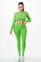 Long Sleeve Crop Top and Legging Pant Set