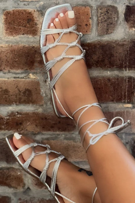 Lace Up Square Toe Sandal