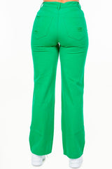 High Waist Straight Pants with Slits