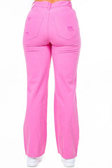 High Waist Straight Pants with Slits