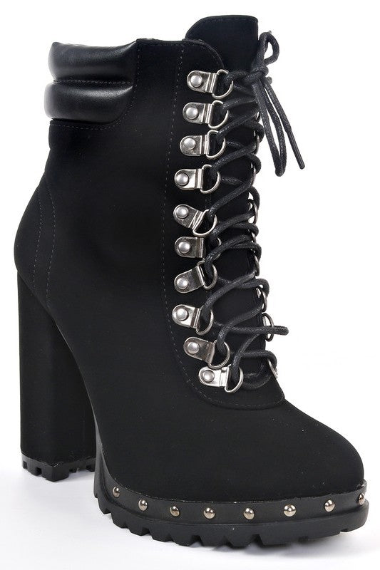 Lace Up Thick Heel Combat Bootie