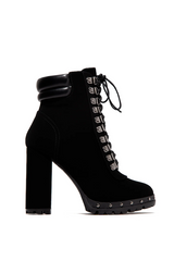 Lace Up Thick Heel Combat Bootie