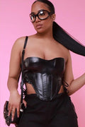 Faux Leather Adjustable Corset Top LETS GO APPAREL