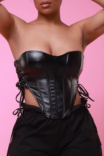 Faux Leather Adjustable Corset Top LETS GO APPAREL