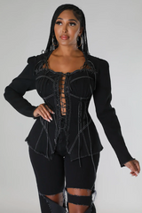 Long Sleeve Lace Up Corset Fit Top