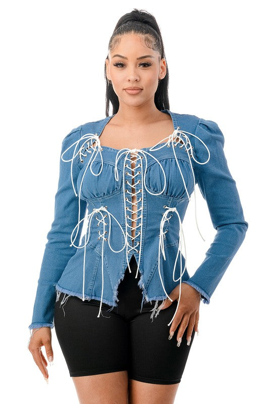 Long Sleeve Lace Up Corset Fit Top