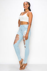 High Rise Destructed Skinny Jeans