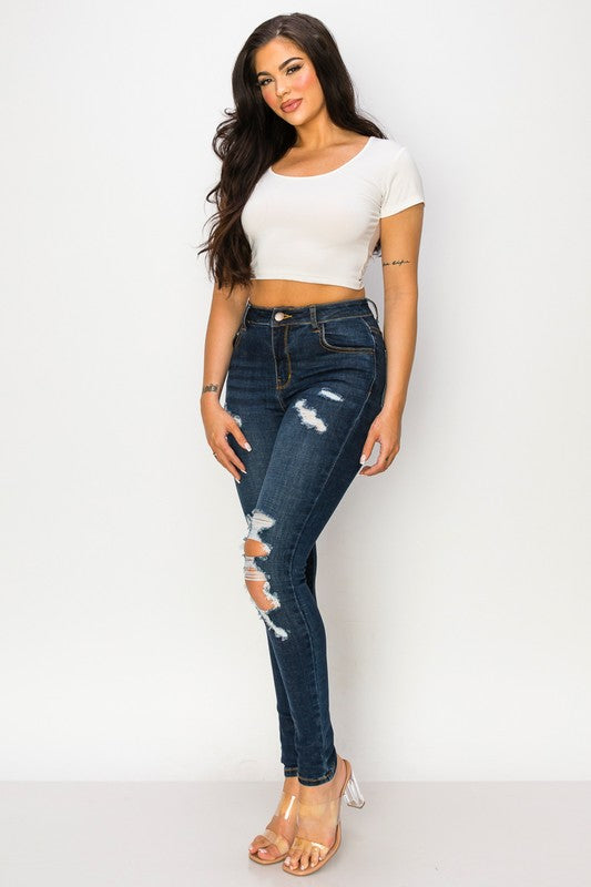 High Rise Destructed Stretch Soft Skinny Jeans