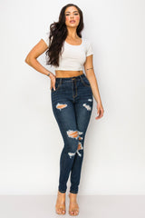 High Rise Destructed Stretch Soft Skinny Jeans