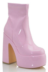 Thick Platform Ankle High Patent Boots