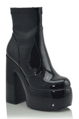 Thick Platform Ankle High Patent Boots