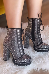 Rhinestone Studded Lace Up Bootie