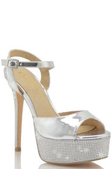 Rhinestone Thin Heel Ankle Strap Platform Heel