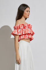 Ruffle Tropical Print Top