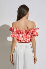 Ruffle Tropical Print Top