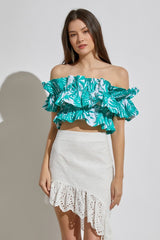 Ruffle Tropical Print Top