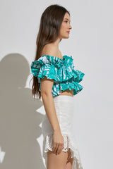 Ruffle Tropical Print Top