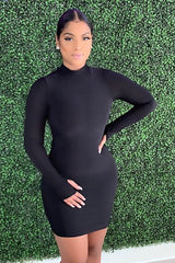 Mock Neck Mini Dress with Thumb Hole