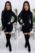 Mock Neck Mini Dress with Thumb Hole LETS GO APPAREL