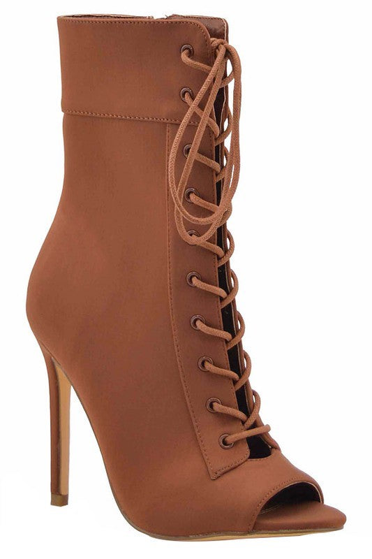 Peep Toe Lace Up Ankle Booties
